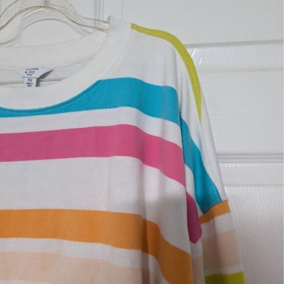 Crown & Ivy Curvy Stripe Sweater Womens Plus Size 3X White Colorful Beach - Picture 3 of 11